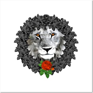 Lion Orange Rose Wreath Posters and Art